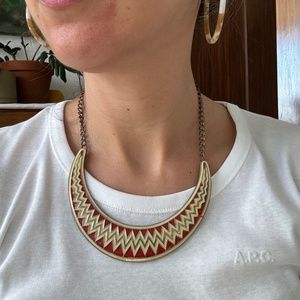 Brass and Enamel Geometric Collar Necklace from Thailand